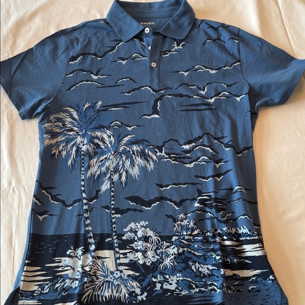 Bonobos Navy Tropical Print Polo Shirt